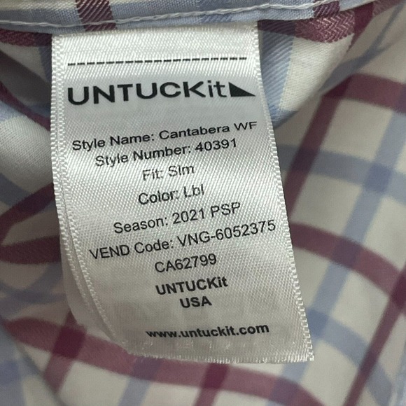 Untuckit Shirt Mens Large Red Blue Plaid Button Down Cantabera WF Slim Casual - Picture 7 of 10